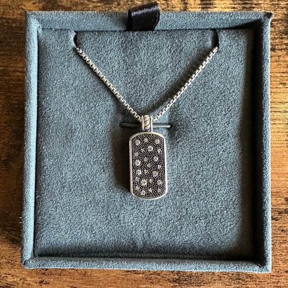 David Yurman Midnight Melange Dog Tag w/ Diamonds Necklace - 18" - RARE - Picture 3 of 16